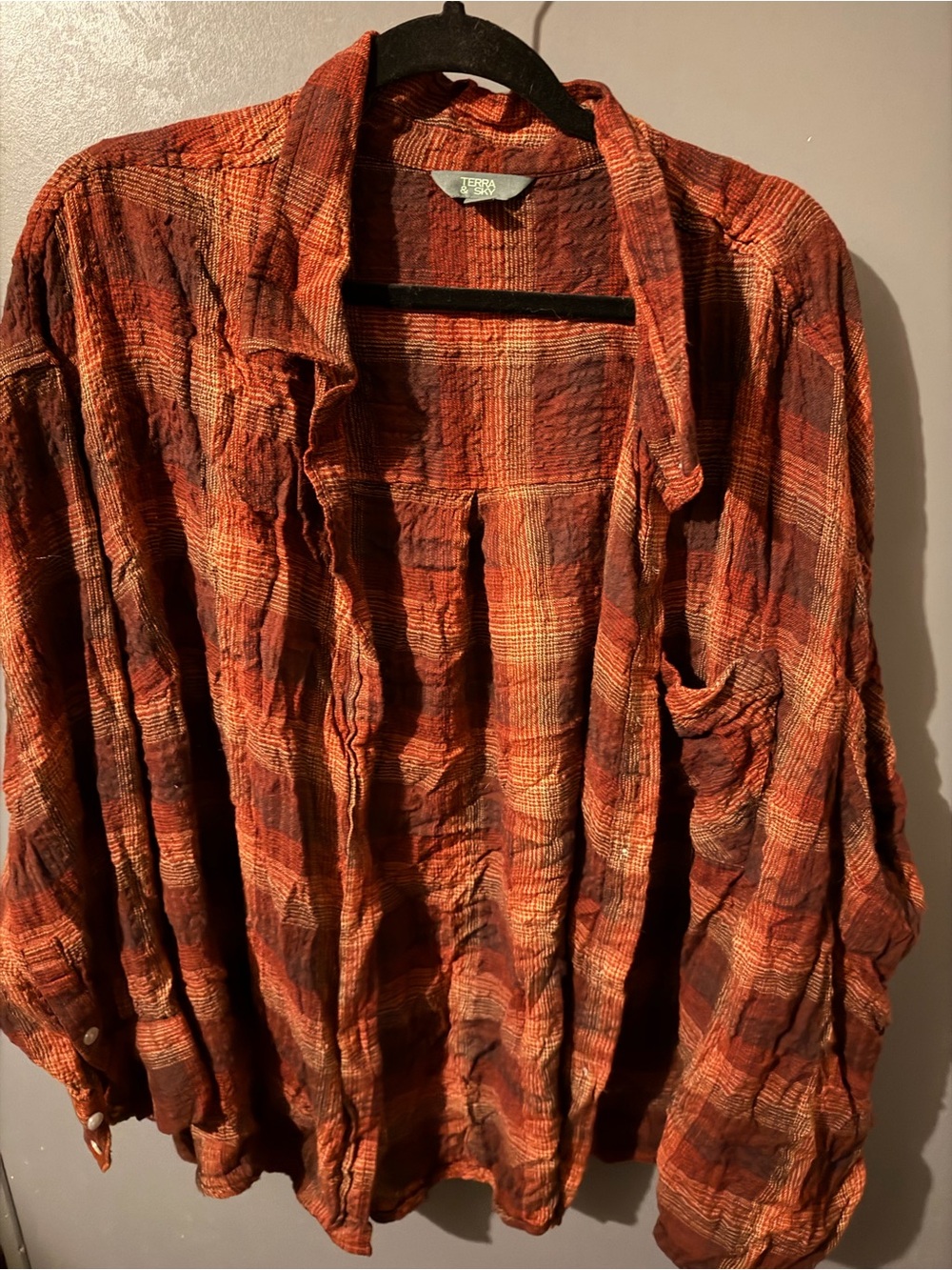 Terra & Sky Rustic Orange and Brown Plaid Button-Down Shirt